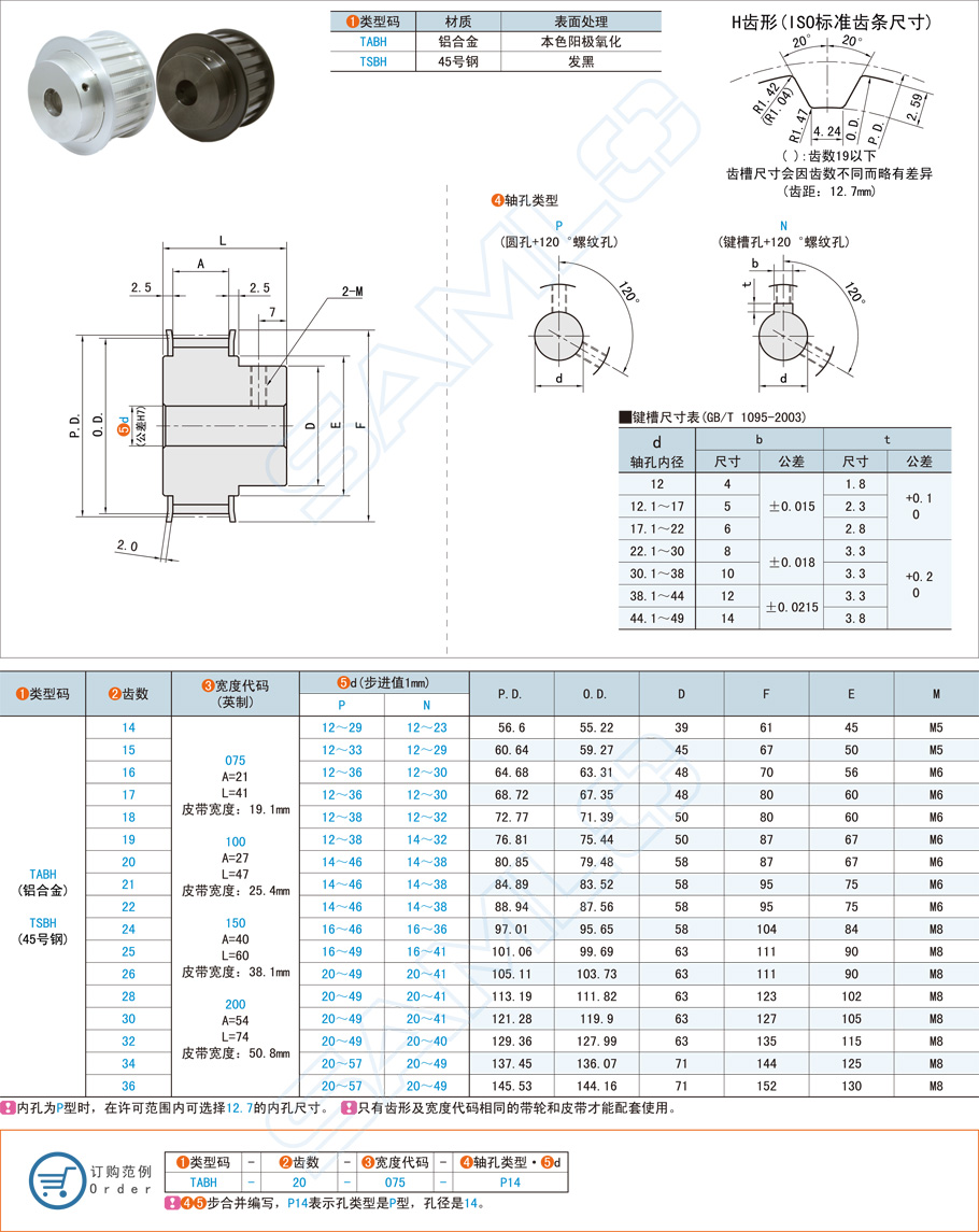 同步帶輪-H·帶凸肩型